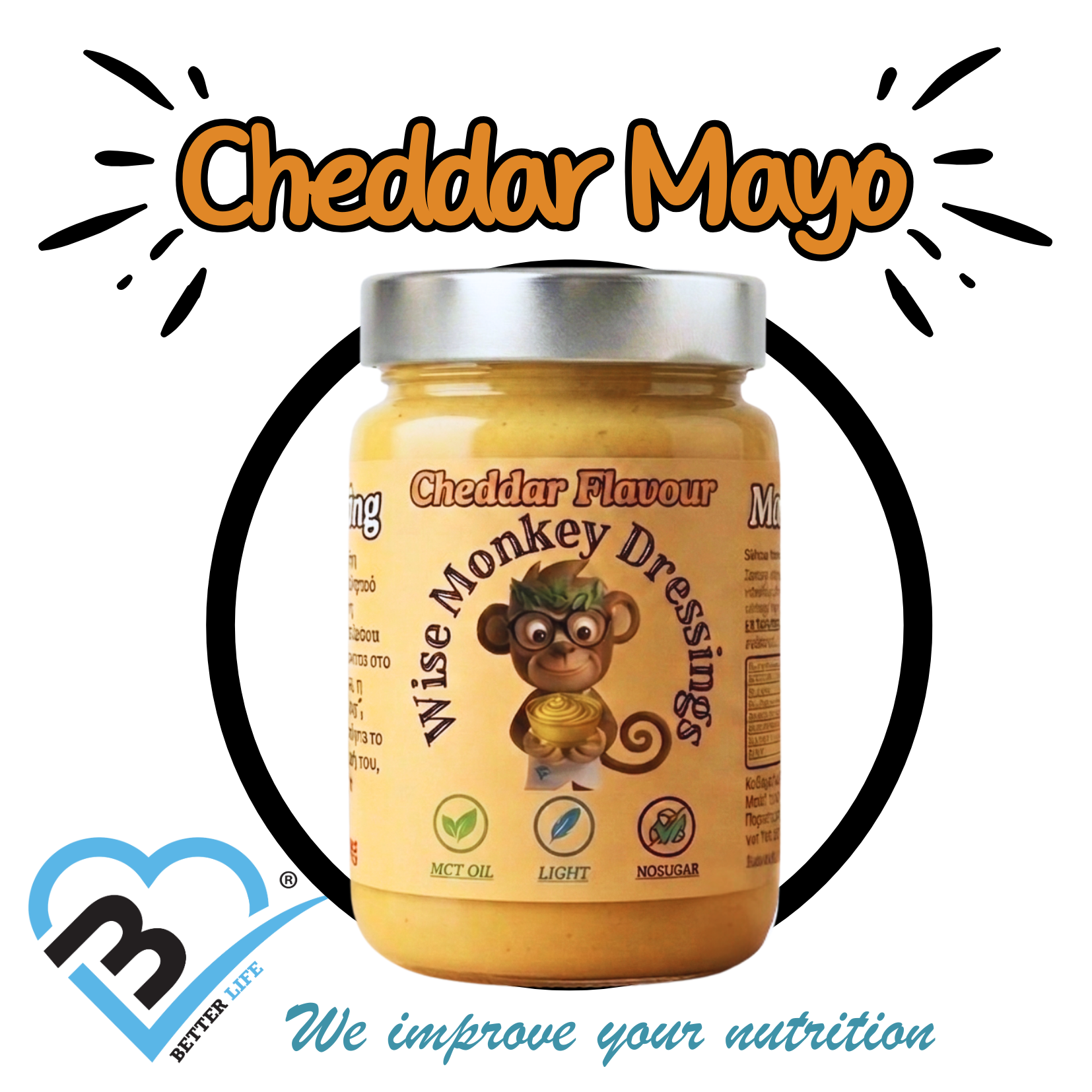 1CHEDDARMAYO Cheddar Wise Monkey Dressing. No Sugar Light 280g - Image 1